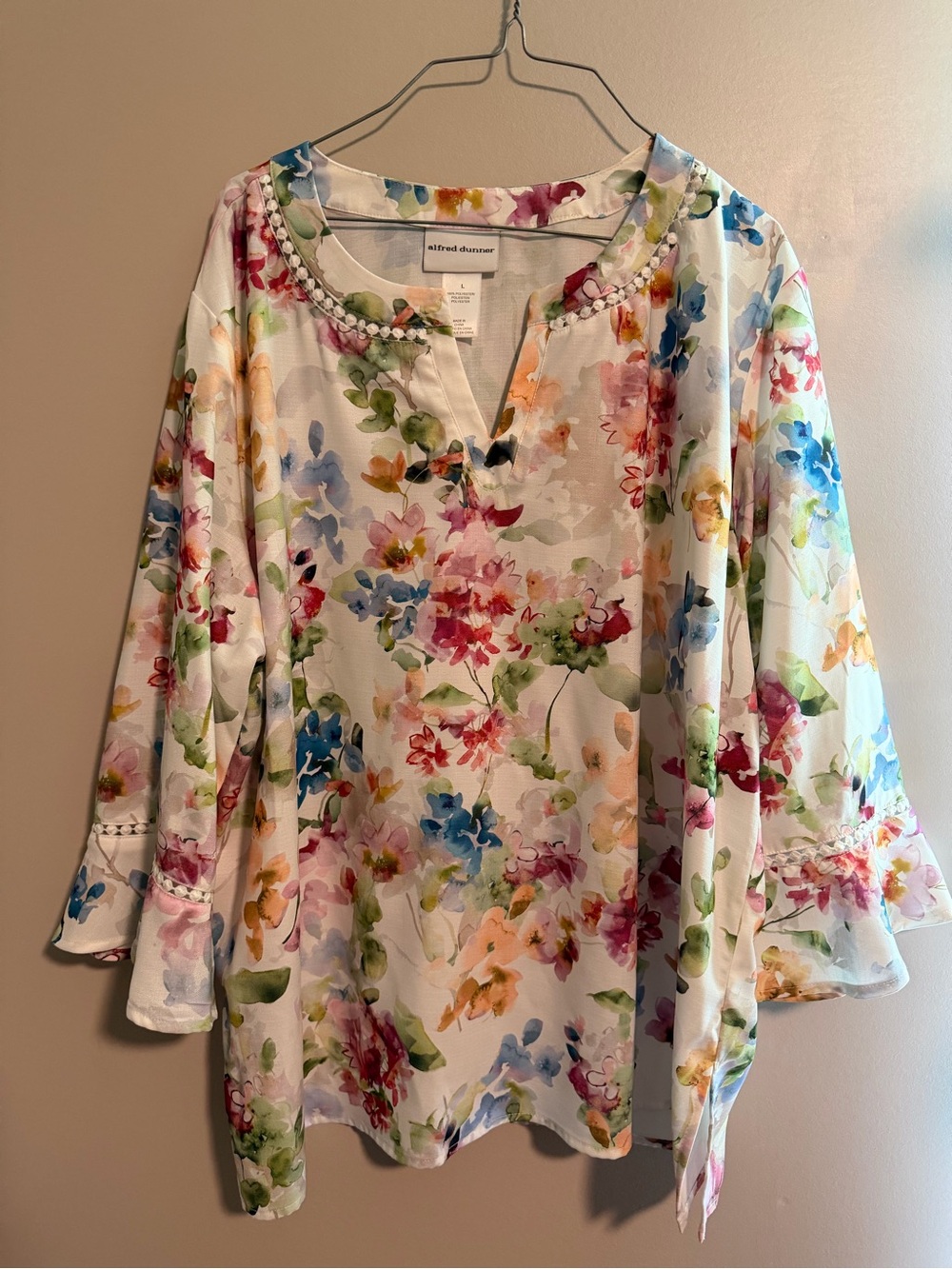 Alfred Dunner White Floral Watercolor Tunic
